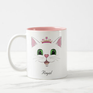 Royal cute cat face & calligraphy Two-Tone coffee mug