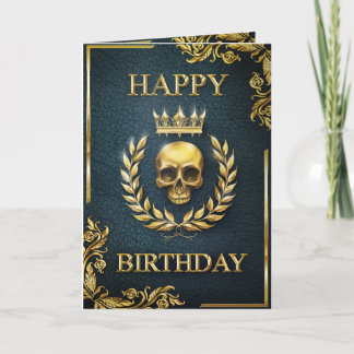 Royal Cyan & Gold King of the Dead Birthday Card