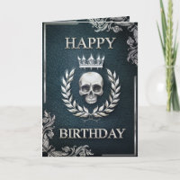 Royal Cyan & Silver King of the Dead Birthday Card