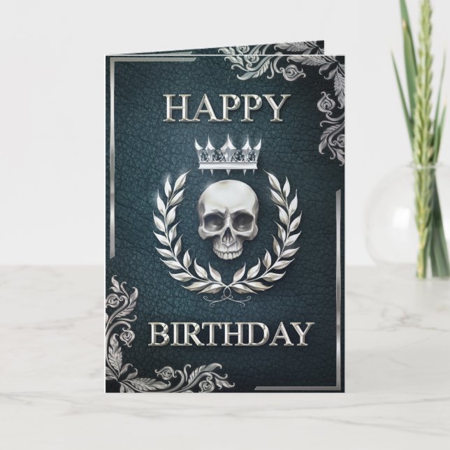 Royal Cyan & Silver King of the Dead Birthday Card (Front)