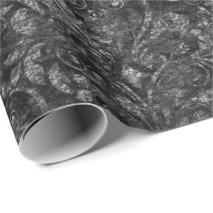 Royal Damask Crushed Velvet Black Burgundy Maroon Wrapping Paper