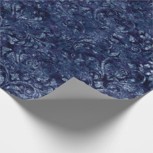 Royal Damask Crushed Velvetc Emerald Blue Navy Wrapping Paper