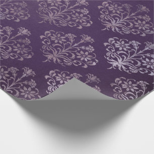 Royal Damask Distressed Purple Plum Floral Grey VI Wrapping Paper