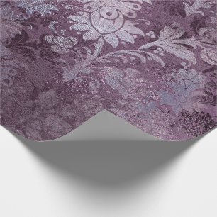 Royal Damask Distressed Purple Plum Floral Grey Wrapping Paper