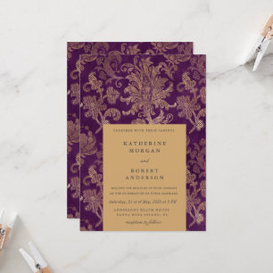 Royal Damask Gold Elegant Purple Wedding Invitation