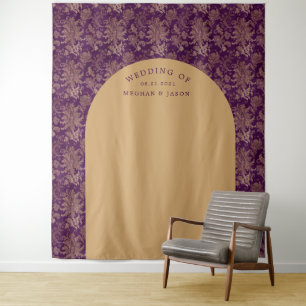 Royal Damask Gold Purple Wedding Backdrop Tapestry