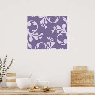 Royal Damask, Ornaments, Swirls - Purple White Poster