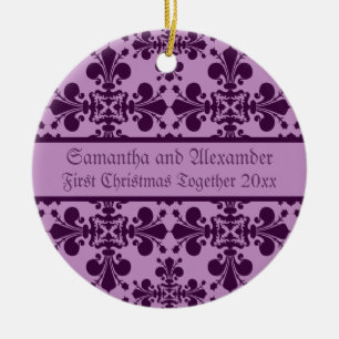 Royal Damask purple and lavender first Christmas Ceramic Tree Decoration