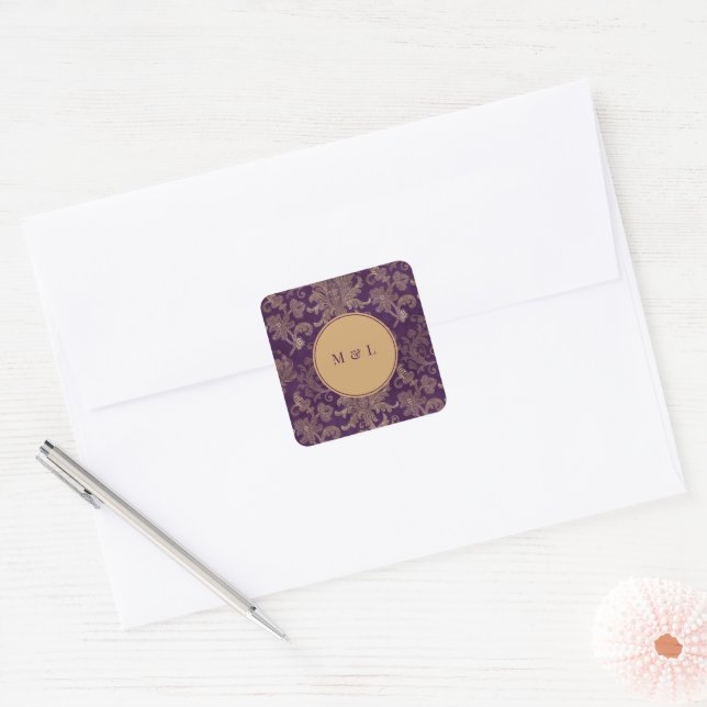 Royal Damask Purple Monogram Sticker (Envelope)