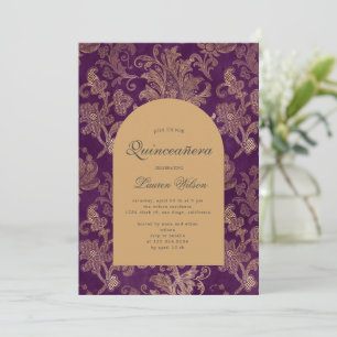royal damask purple quinceanera photo card