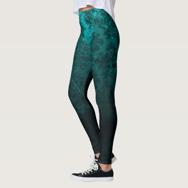 Royal Damask Turquoise design Leggings (Left)