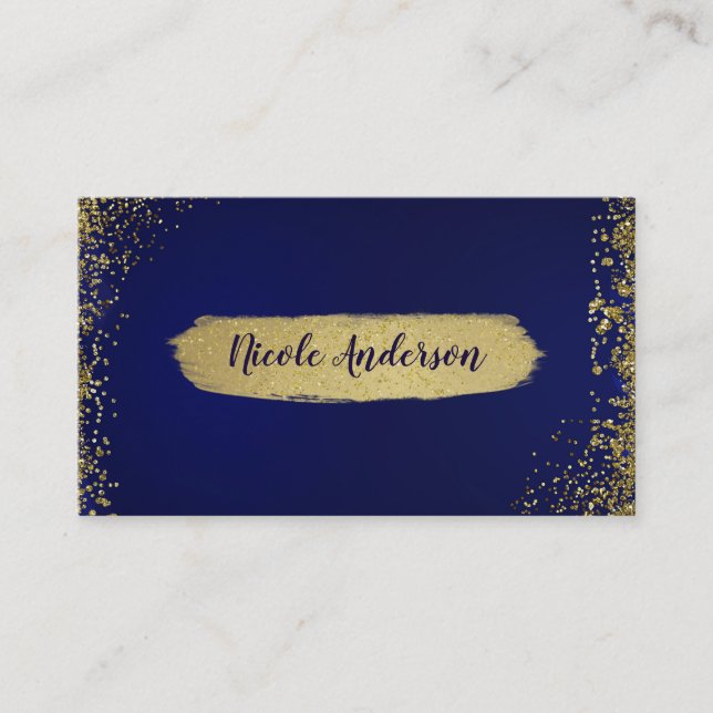 Royal Dark Blue & Gold Glitter Glam Modern Chic Business Card (Front)