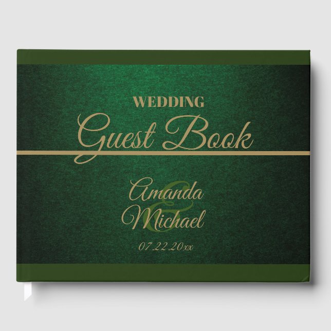 Royal Dark Green & Gold Wedding Guest Book (Front)
