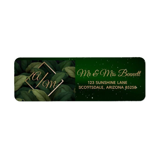 Royal Dark Green Leaves Gold Frame Return Address (Front)