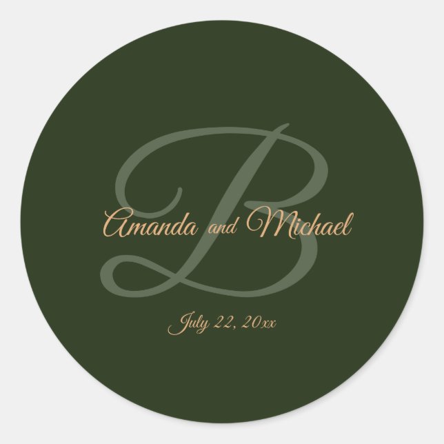 Royal Dark Green Leaves Gold Frame Wedding Classic Round Sticker (Front)