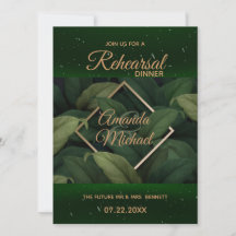 Royal Dark Green Leaves Rehearsal Dinner Card
