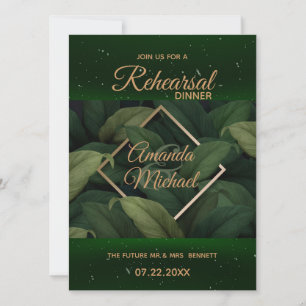 Royal Dark Green Leaves Rehearsal Dinner Card