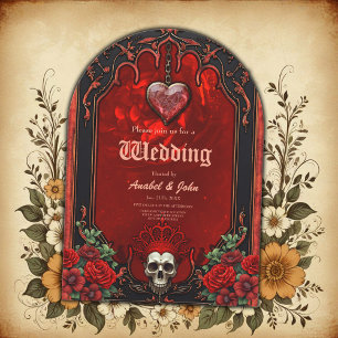 Royal darkness, a gothic heart and skull invitation