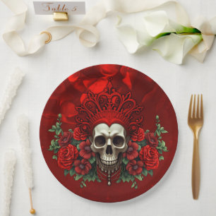 Royal darkness, a gothic heart and skull. paper plate