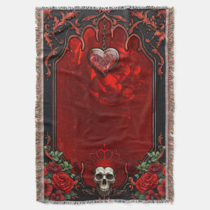 Royal darkness, a gothic heart and skull.  throw blanket