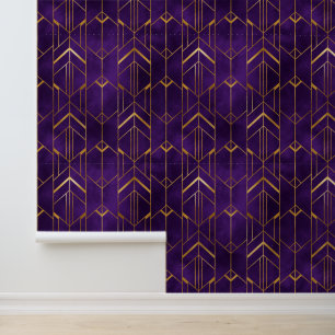 Royal Deco Purple Gold Abstract Geometric Pattern Wallpaper
