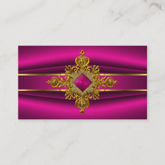 Royal Deep Pink Elegant Gold Rich Ornate Jewel Business Card (Front)