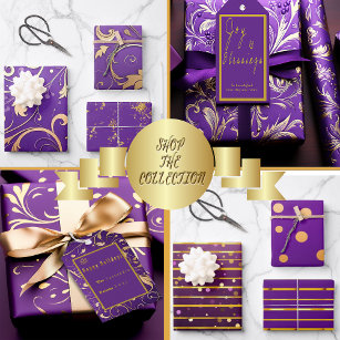 Royal Deep Purple and Gold Striped Wrapping Paper Sheet