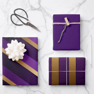 Royal Deep Purple and Gold Striped Wrapping Paper Sheet