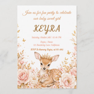 Royal Deer Floral Princess Birthday Party Invitation
