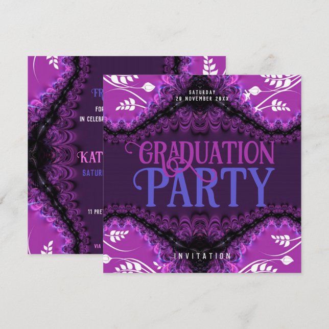 Royal Diva Purple Graduation Party Invitations (Front/Back)