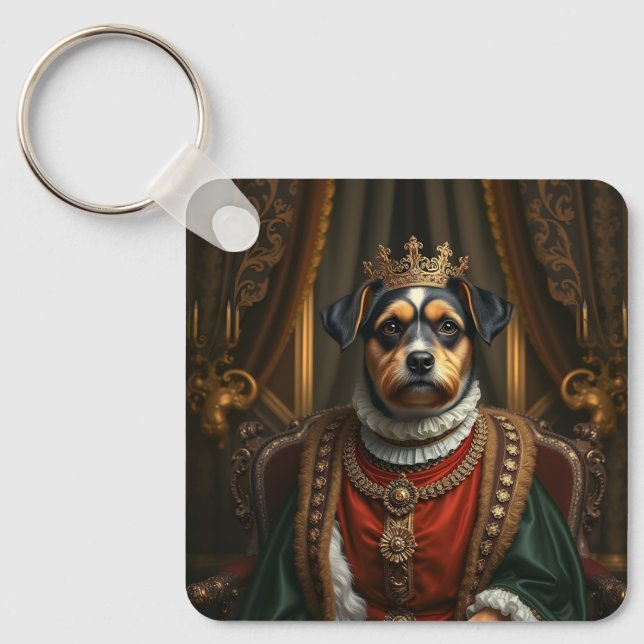 Royal Dog Portrait Keychain | Noble Pet King Art  (Front)