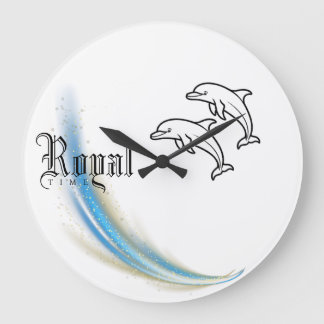Royal Dolphin Wall Clock, Round Natural Wood Frame Large Clock