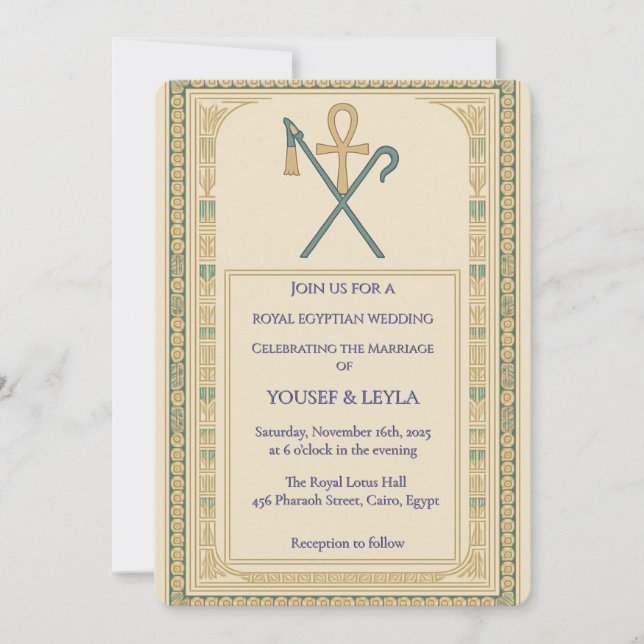 Royal Egyptian Ankh & Sceptre Gold Wedding  Invitation (Front)