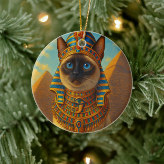 Royal Egyptian Pharaoh Cat in Desert               Ceramic Tree Decoration