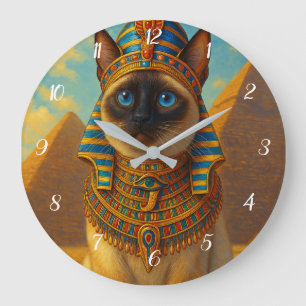 Royal Egyptian Pharaoh Cat in Desert               Large Clock