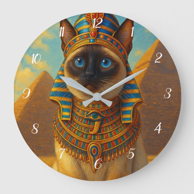Royal Egyptian Pharaoh Cat in Desert               Large Clock (Front)