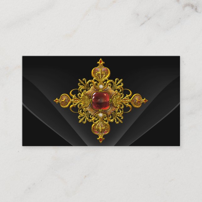 Royal Elegant Gold Rich Red Black Ornate Jewel 2 Business Card (Front)