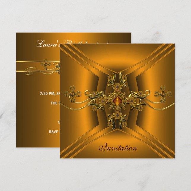 Royal Elegant Ornate Amber Gold Jewel Party 2 Invitation (Front/Back)