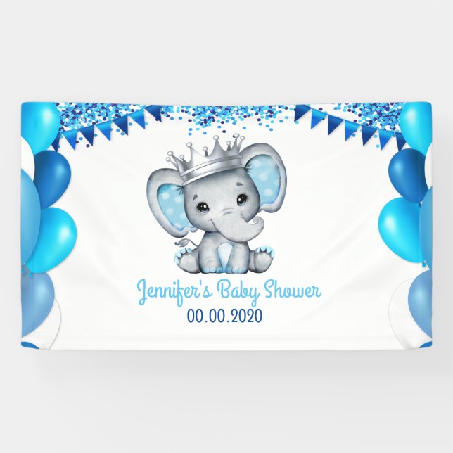 Royal Elephant with Crown Silver Banner Shower (Horizontal)