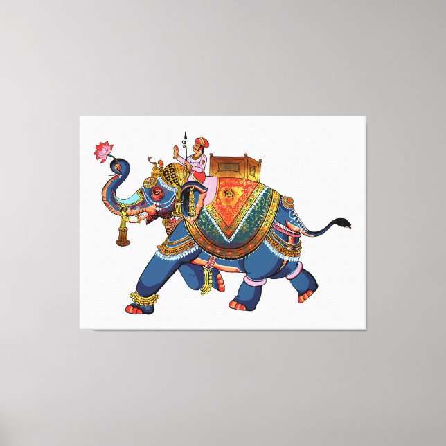 Royal Elephant's Journey: Indian Folkloric Design Canvas Print (Front)