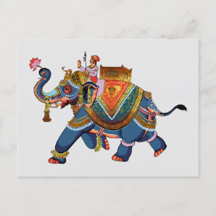 Royal Elephant's Journey: Indian Folkloric Design Postcard
