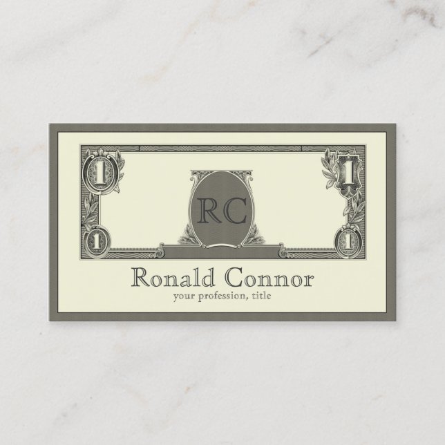 Royal Emblem Dollar Bill Monogrammed Cool Card (Front)