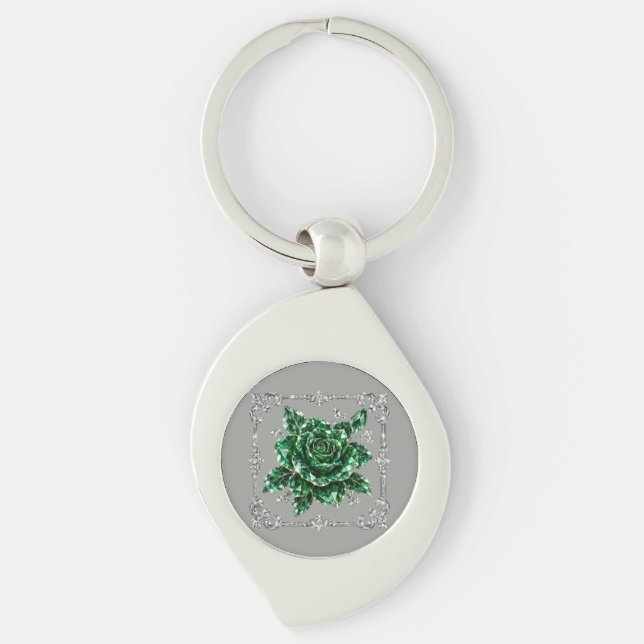 Royal Emerald Crystal Flower collection Key Ring (Front)