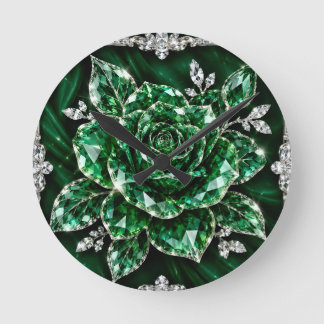 Royal Emerald Crystal Flower collection Round Clock