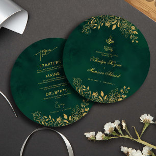 Royal Emerald Green Gold Floral Islamic Wedding Menu