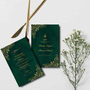 Royal Emerald Green Gold Florals Islamic Wedd Menu