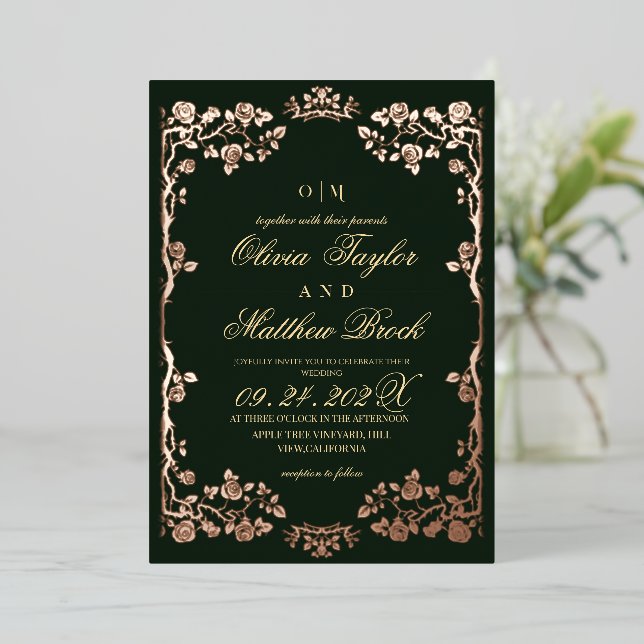Royal Emerald Green Gold Foil Floral Wedding (Standing Front)
