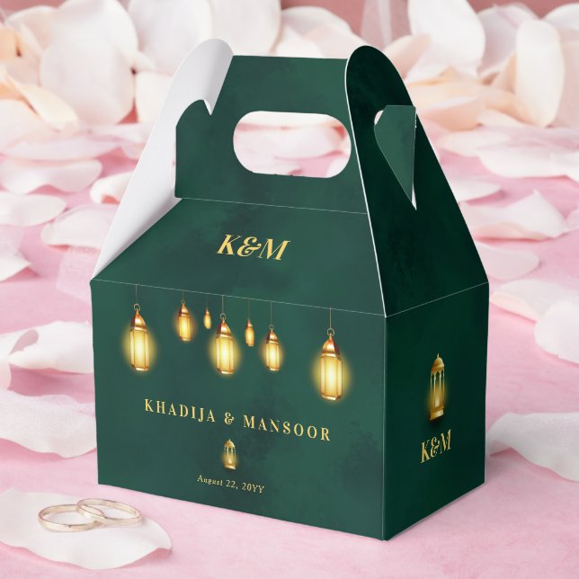 Royal Emerald Green Gold Lights Wedding Thank You Favour Box (Wedding)