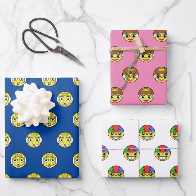 Royal Emoji Faces Wrapping Paper Sheets (Front)