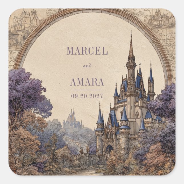 Royal Enchanted Castle Wedding  Square Sticker (Front)